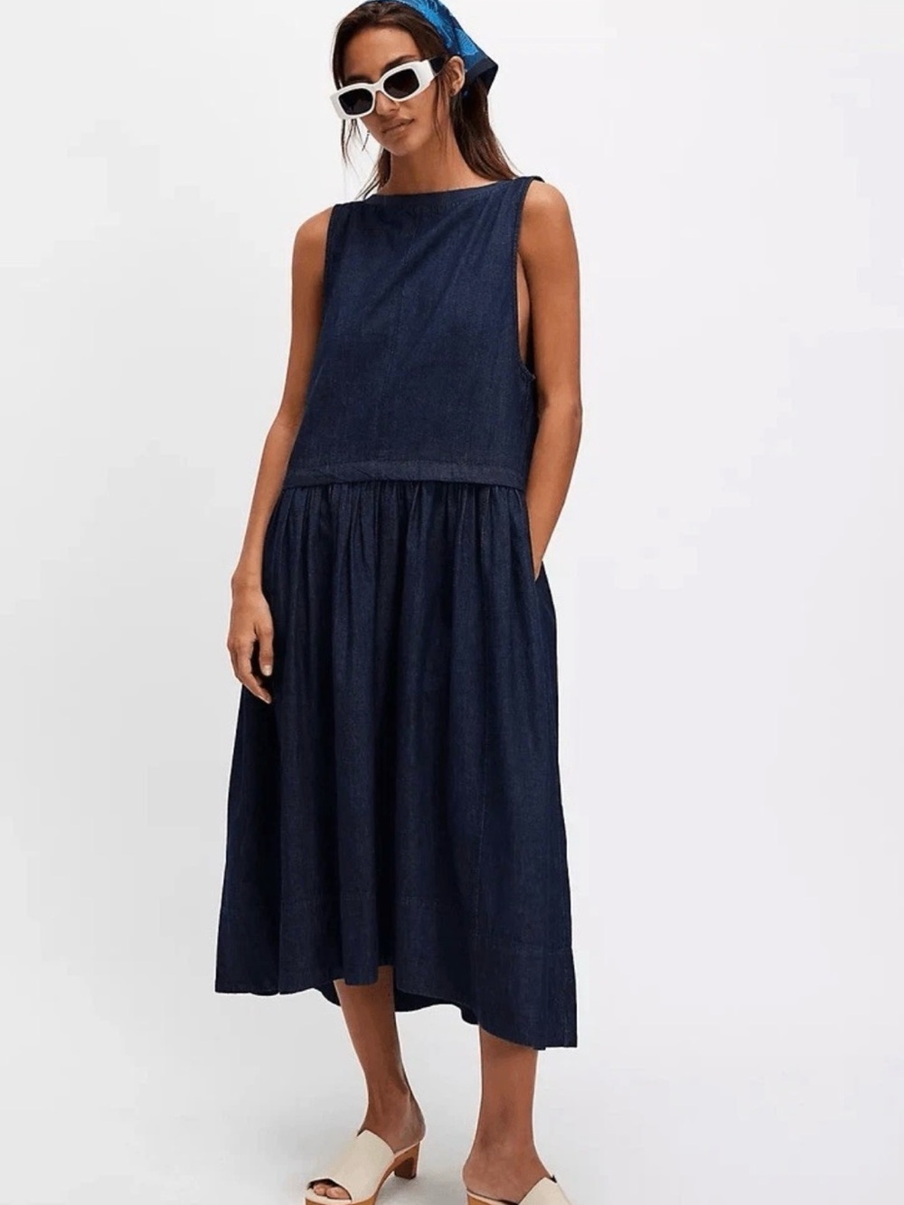 Free People Soraya Denim Midi Dress Medium M  Oversized Slouchy Jean Dress
